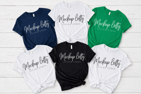 BC3001 Group Flat Lay T-shirt Mockup for Graphics and Product Mockups
