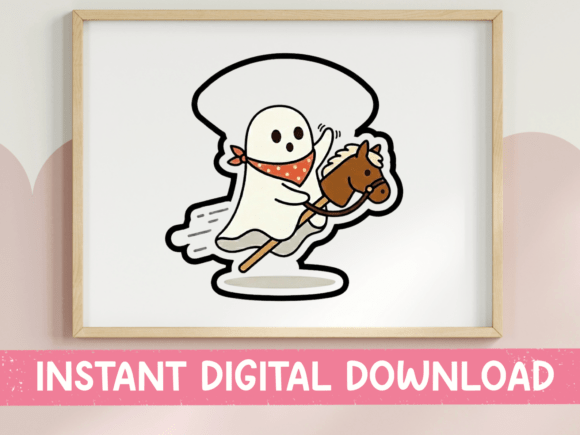 Ghost on Hobby Horse: A Spooky-Cute T-Shirt and Graphics Asset