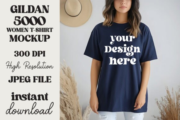 Gildan 5000 Navy T-shirt Mockup for Graphics