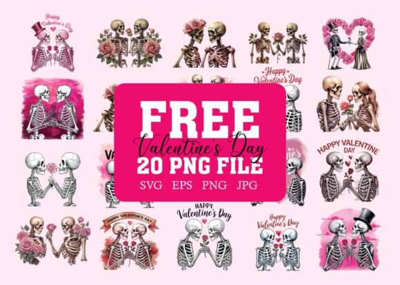 Pink Two Skeletons, Rose T-shirt Bundle: A Graphics Gem